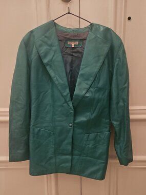Beltrami Teal / Emerald Leather Pant Suit Set 42